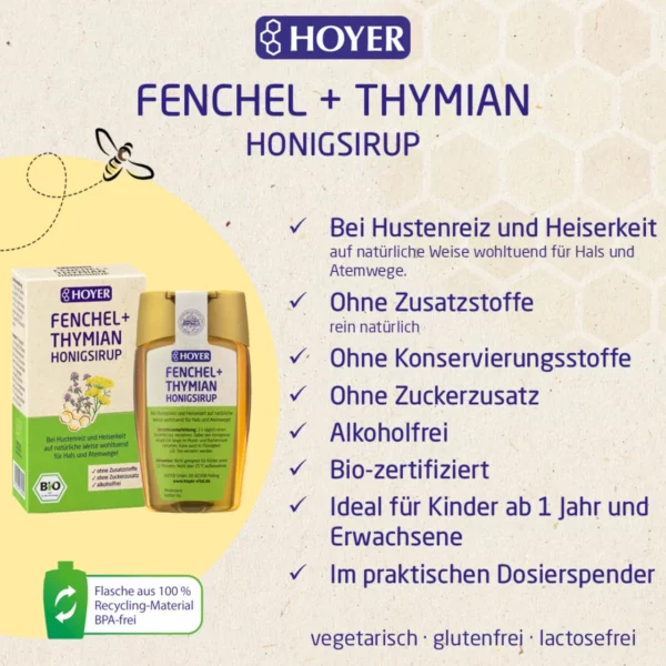 Fenchel + Thymian Honigsirup bio 250g – Bild 2